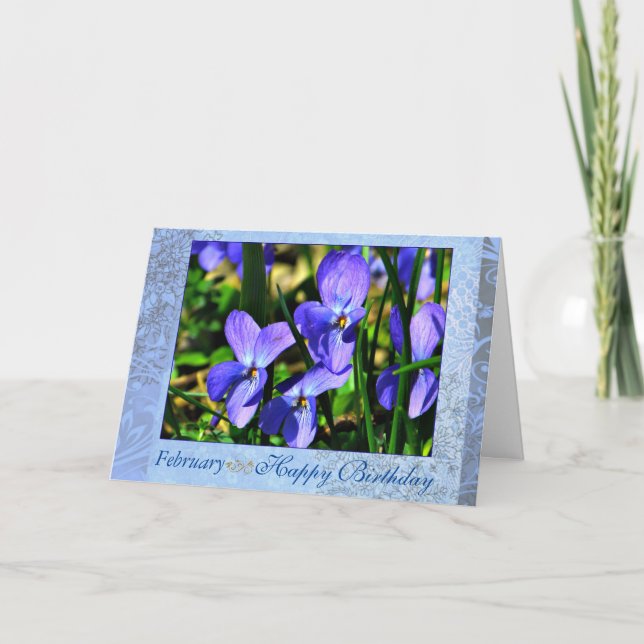 Carte Février Belle Violette Bleue Anniversaire (Devant)