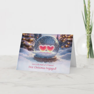 Carte Fiançailles de Noël Deux cœurs dans une boule à ne