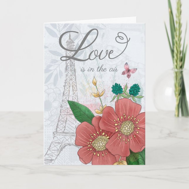 Carte Fiançailles Félicitations Floral Tour Eiffel (Devant)