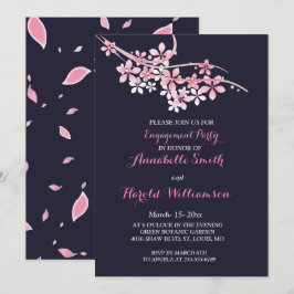 Carte Fiançailles    navyfloral rose cerisier en f