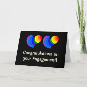 Carte Fiançailles Rainbow Hearts pour un couple ga