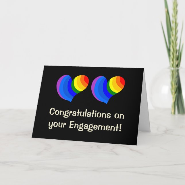 Carte Fiançailles Rainbow Hearts pour un couple ga (Devant)
