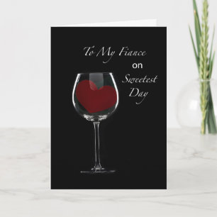 Carte Fiancé Jour le Plus Doux Cœur Rouge dans Verre à V