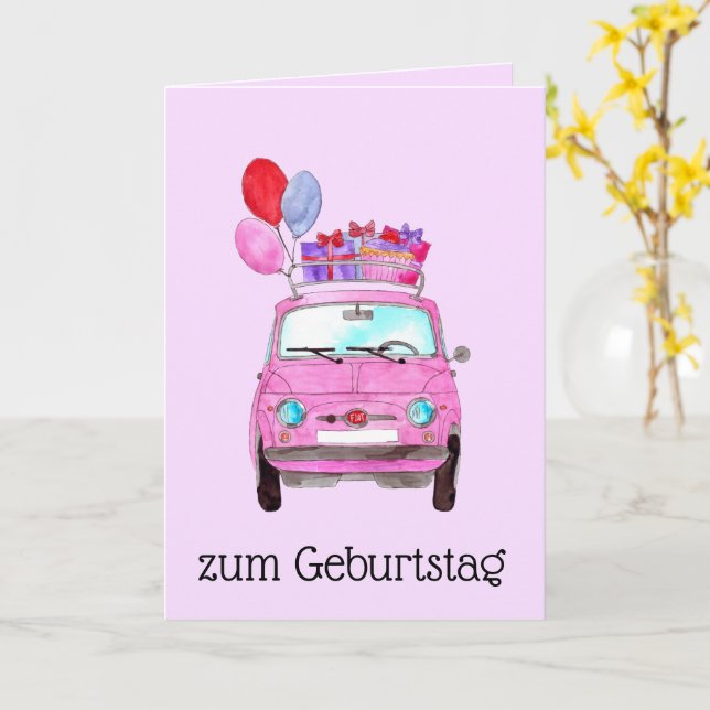 Carte Fiat 500 rétro allemande Anniversaire (Fleur jaune)