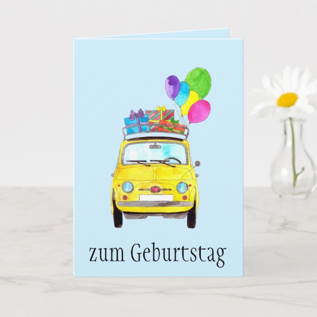 Carte Fiat 500 rétro allemande Anniversaire (Petite plante)