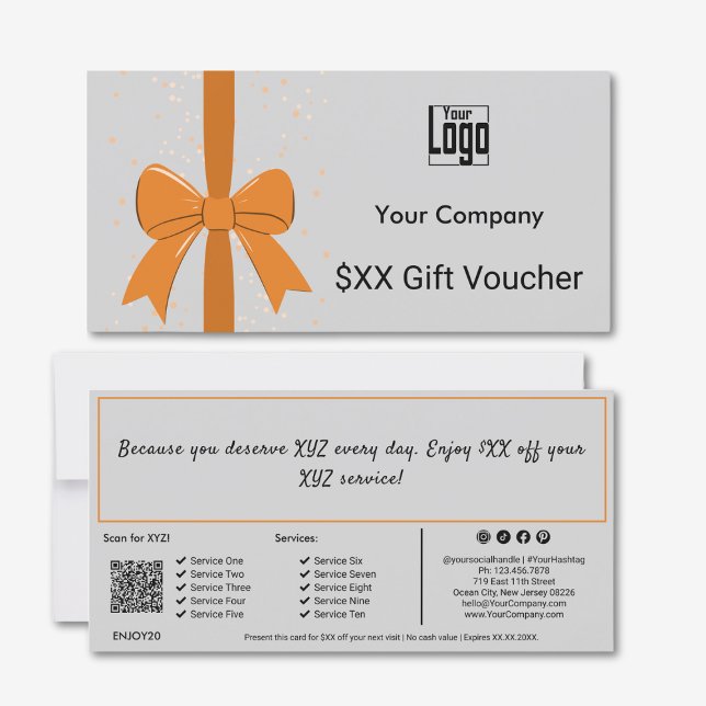 Carte Fiche cadeau de note de code QR pour petites entre (Small Business QR Code Note Gift Voucher Card)