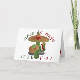 Carte Fiesta Cactus avec guitare et poivrons dansants