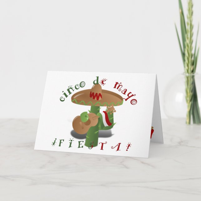 Carte Fiesta Cactus avec guitare et poivrons dansants (Devant)