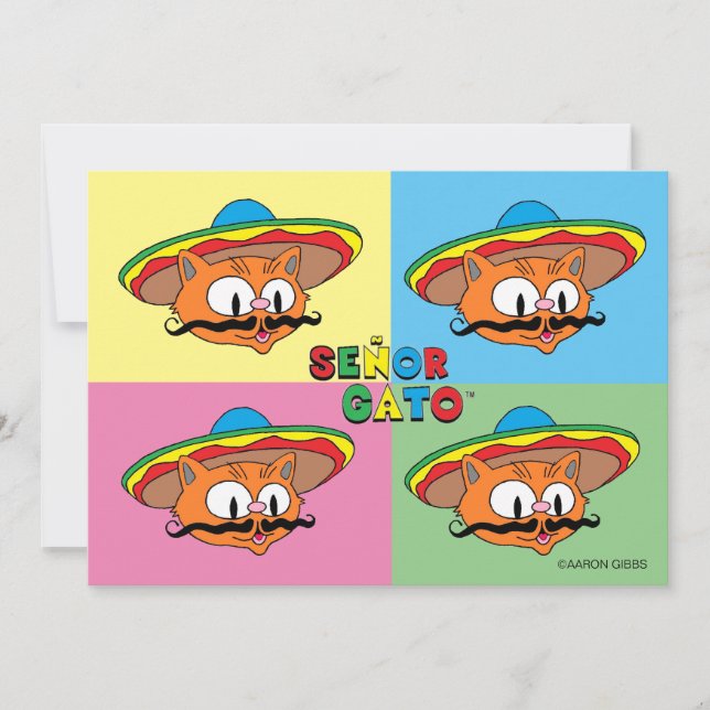 Carte Fiesta Cat Gato Cinco de Mayo Pop Art Card (Devant)