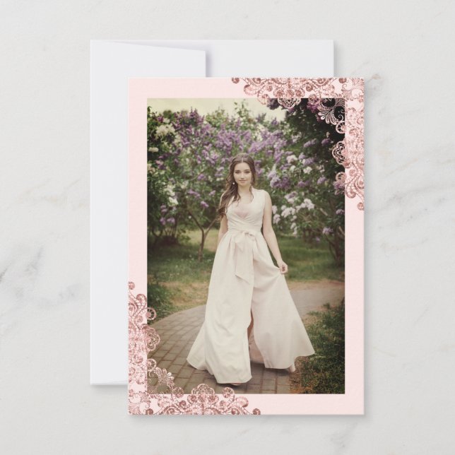 Carte Fiesta Quinceañera Español Efecto Encaje Oro Rosa (Devant)