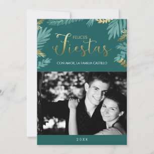 Carte Fiestas Gold et Green Felices Photo Holiday Card