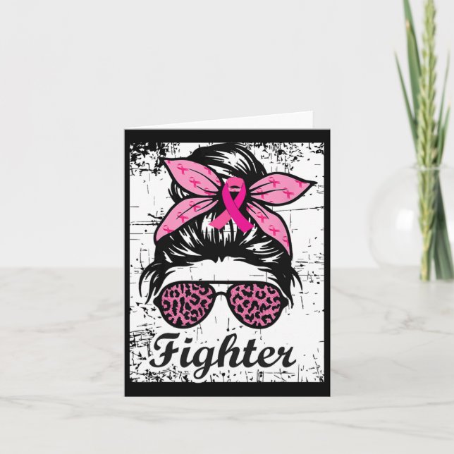 Carte Fighy Messy Bun rose guerrier Cancer du sein Aware (Devant)