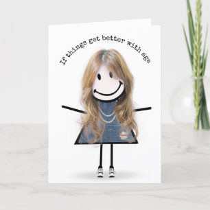 Carte Figure Stick Girl in Basket Anniversaire Humour