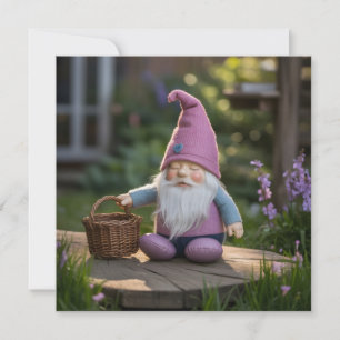 Carte Figurine de gnome en peluche avec panier tressé en