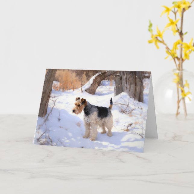 Carte Fil Fox Terrier Laisser neiger Noël (Fleur jaune)