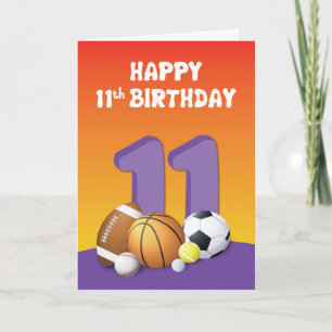 Carte Fille 11e anniversaire des balles de sport