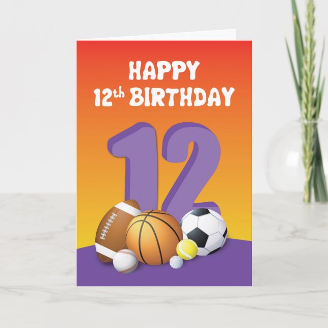 Carte Fille 12e anniversaire des balles de sport (Devant)