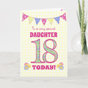 Carte Fille 18e anniversaire Primroses et Bunting Card