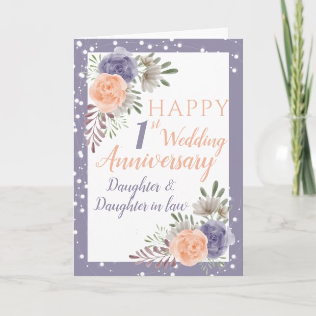 Carte Fille 1er anniversaire Mariage Fleur pourpre (Devant)