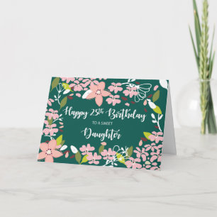 Carte Fille 25e anniversaire Fleurs vertes