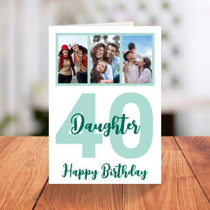 Carte Fille 40e anniversaire Script moderne Photo Collag