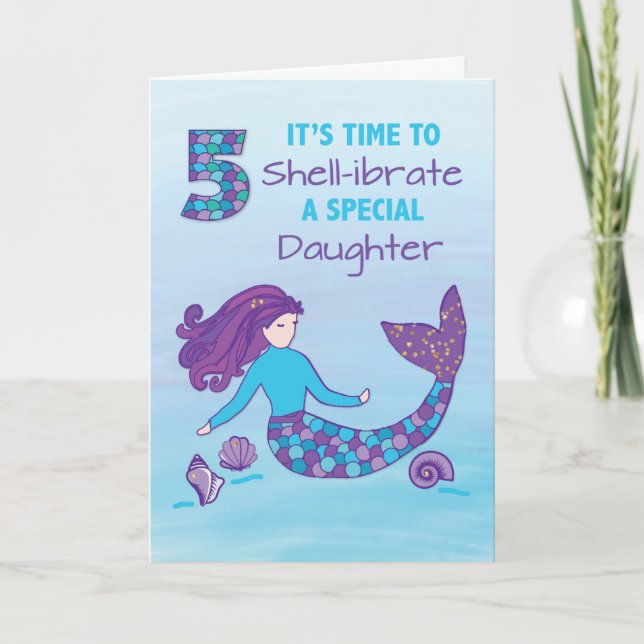 Carte Fille 5Anniversaire Sparkday Look Mermaid (Devant)