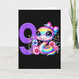 Carte Fille 9 ans Anniversaire Fête Serpent Arc-en-ciel