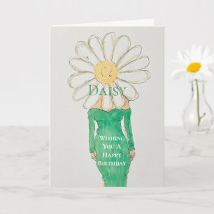 Carte Fille à la marguerite robe verte