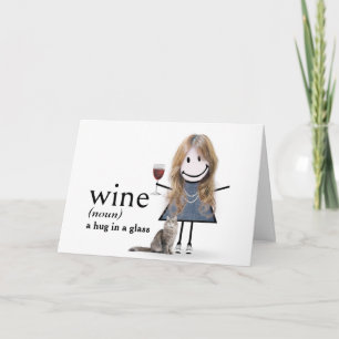Carte Fille à la silhouette d'anniversaire avec du vin e