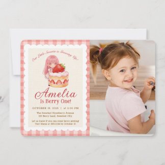 Carte Fille à l'aquarelle douce fraise 1er anniversaire