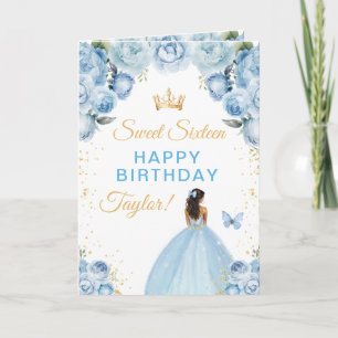 Carte Fille à peau sombre bleue Joyeux seizième annivers