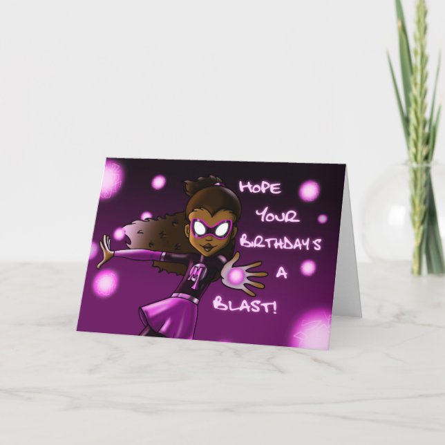 Carte Fille afro-américaine Superhero anniversaire (Devant)