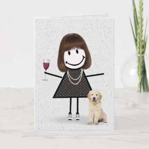 Carte Fille allumette d'anniversaire avec Retriever doré