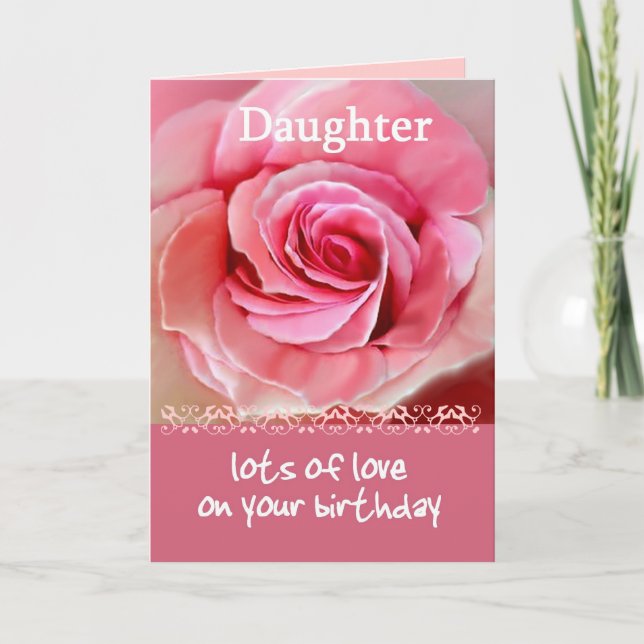 Carte FILLE Anniversaire avec Pastel Rose et dentelle (Devant)