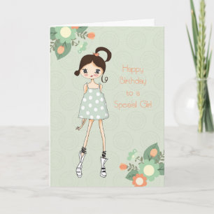 Carte Fille Anniversaire, Brunette, Sage Green Floral