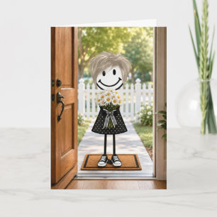Carte Fille anniversaire dessinée avec bouquet de pâquer