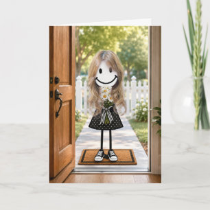 Carte Fille anniversaire dessinée avec bouquet de pâquer
