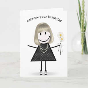Carte Fille anniversaire dessinée avec des marguerites