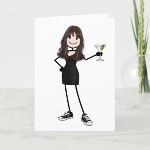 Carte Fille anniversaire dessinée avec un martini