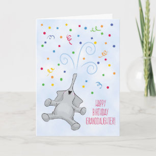 Carte Fille, anniversaire, éléphant et confetti
