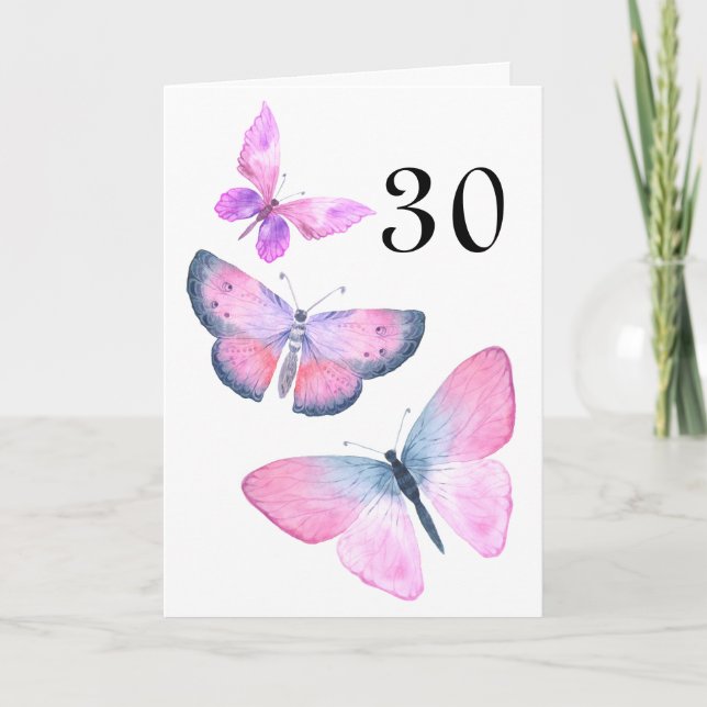Carte Fille Anniversaire Papillon rose Aquarelle Chaque  (Devant)