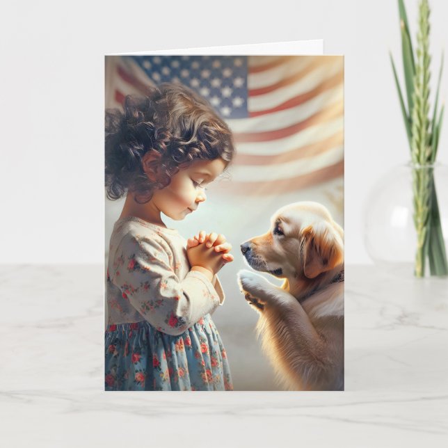 Carte Fille Anniversaire Priant Avec Golden Retriever (Devant)