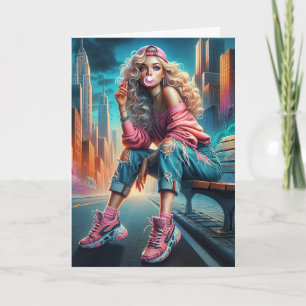 Carte Fille Anniversaire Sur Le Banc De Ville
