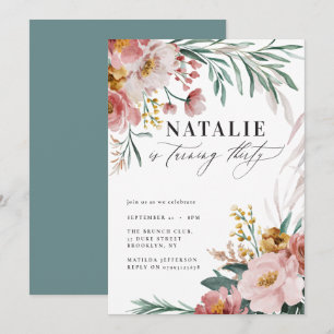 Carte Fille aquarelle florale 30e anniversaire rose bleu