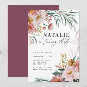 Carte Fille aquarelle florale 30e anniversaire rose bleu