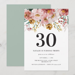 Carte Fille aquarelle florale 30e anniversaire rose chic
