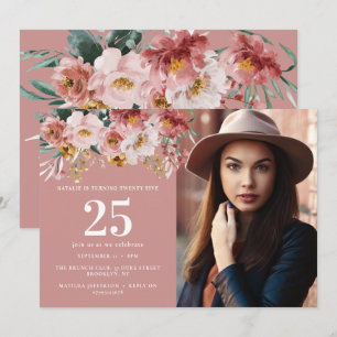 Carte Fille aquarelle florale éditable photo d'âge