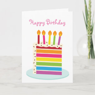 Carte Fille arc-en-ciel tranche de gâteau d'anniversaire
