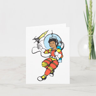 Carte Fille astronaute avec lance-roquettes