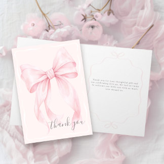 Carte Fille au Nœud Rose Baby Shower Merci